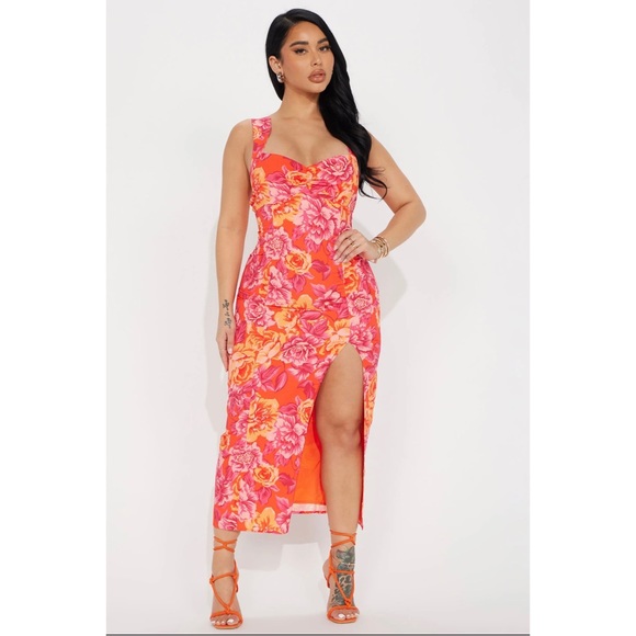FashionNova - Poppy Floral Midi Dress - Pink/combo - Picture 1 of 4